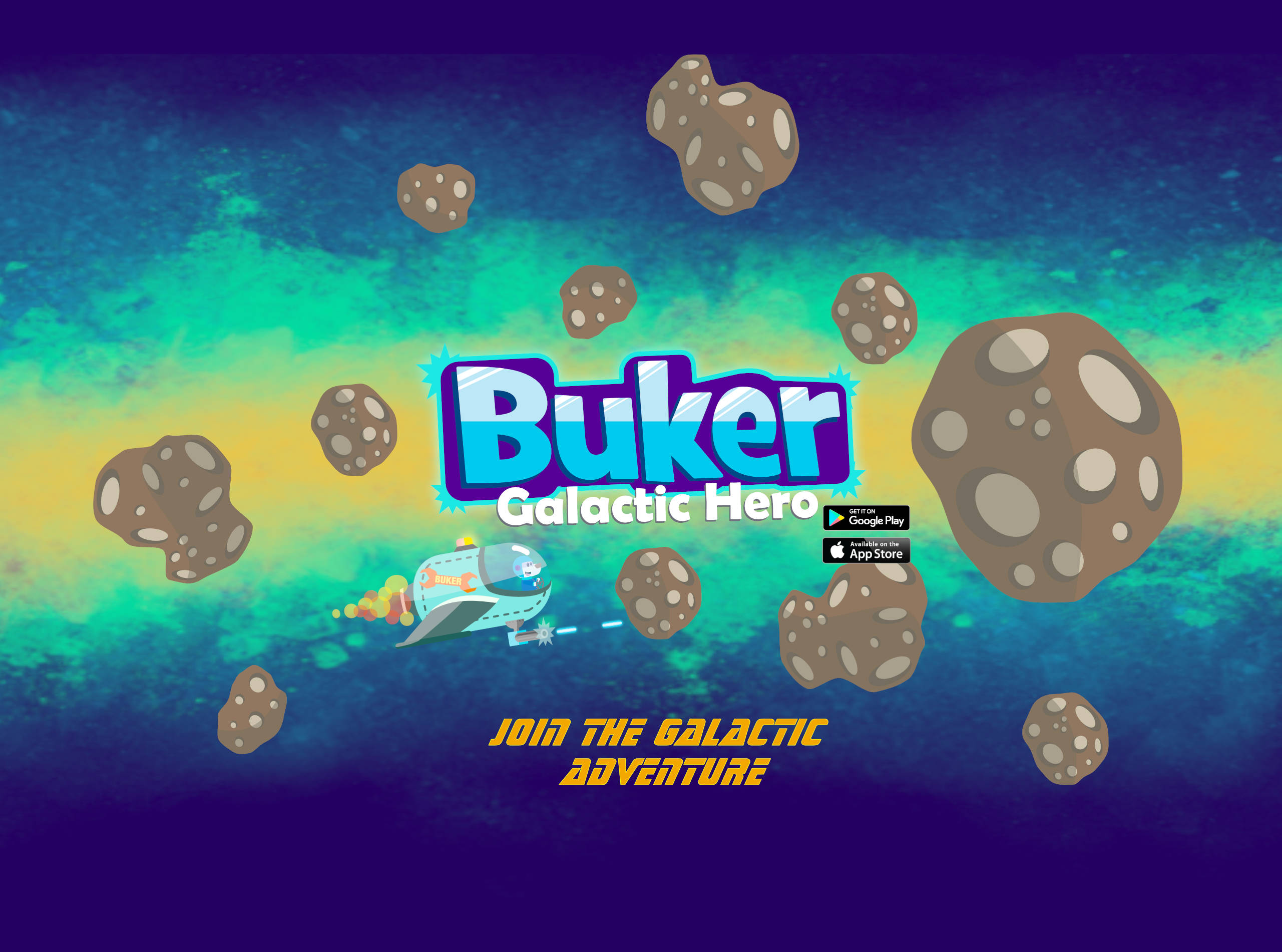 ACKOSMIC Games Website Buker Galactic Hero Game Promo Image. Download Buker Game for Android and iOS Devices for Free