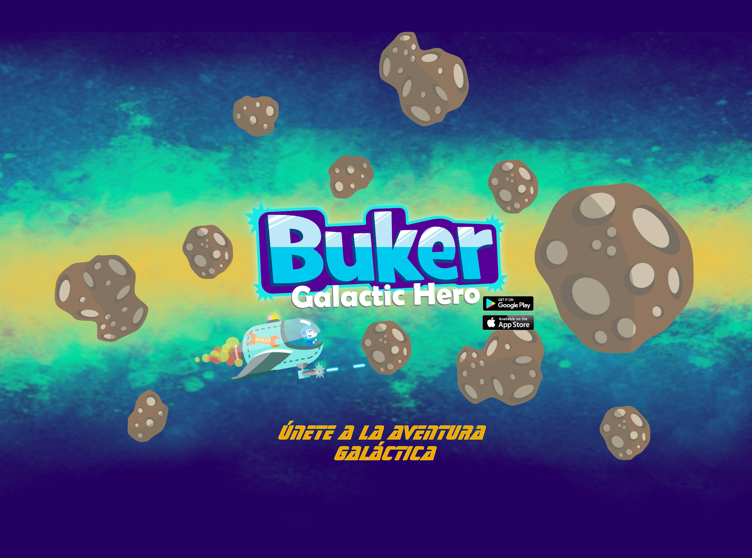 Imagen Promocional del Juego Buker Galactic Hero en la Página Principal de ACKOSMIC Games. Descarga el Juego de Buker para Dispositivos Android e iOS Gratis