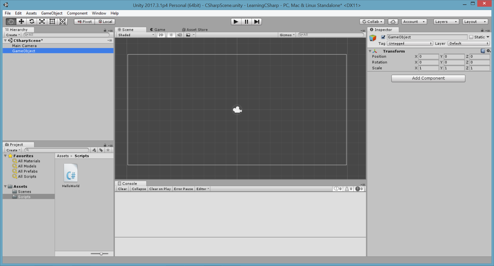 Unity Tutorial. C Sharp (C#). Unity Editor Interface Image from Ackosmic Games