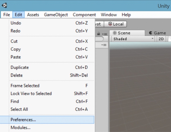 Unity Tutorial. Unity Preferences Image from Ackosmic Games